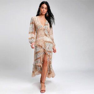 Lulu's Field of Flowers Multi Print Long Sleeve Maxi Dress - Size S